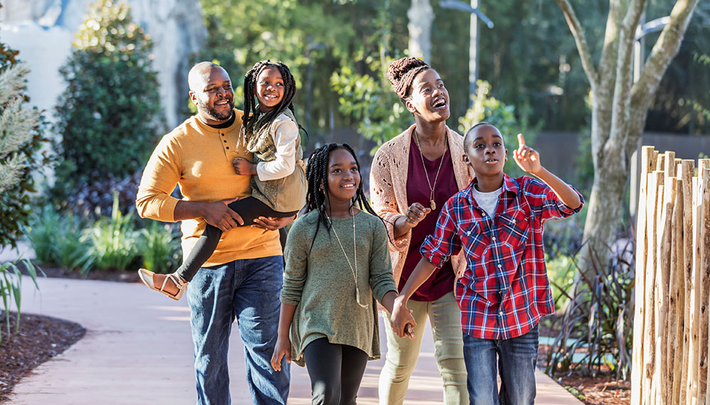 family walking outside together